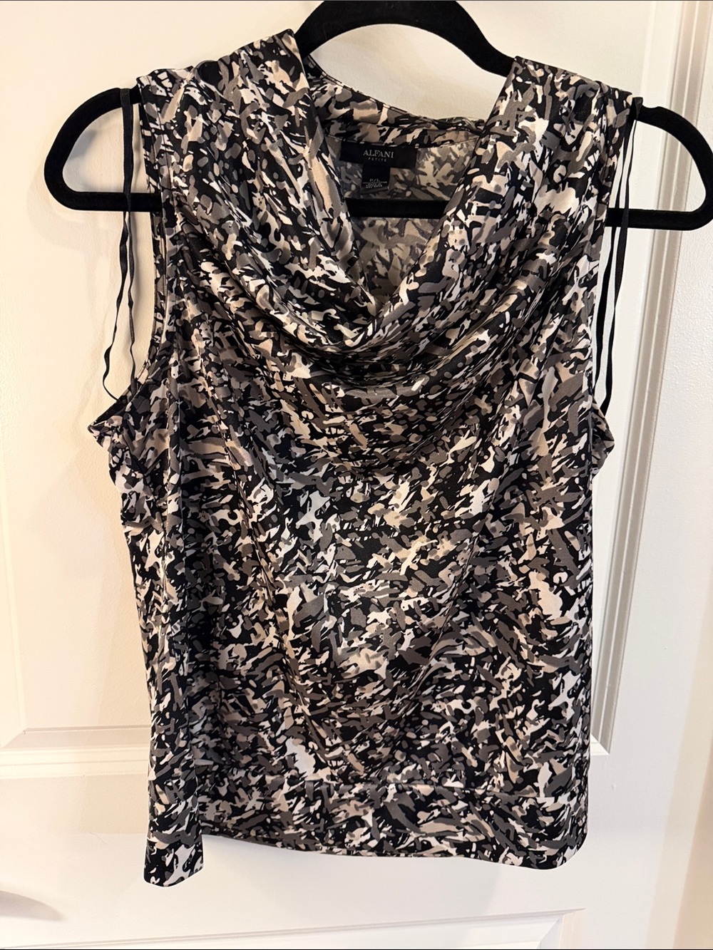 Alfani Draped Cowl Neck Camisole in Black, Gray & White Abstract